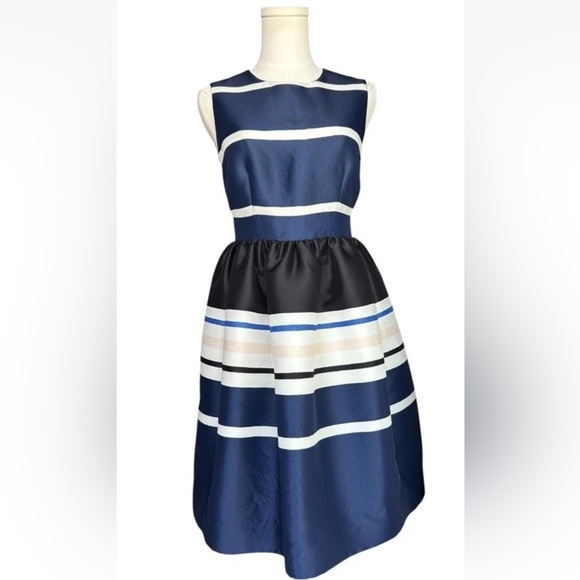 Kate Spade Holiday Stripe Fit & Flare Dress Navy White Black Size 2 - Picture 7 of 10